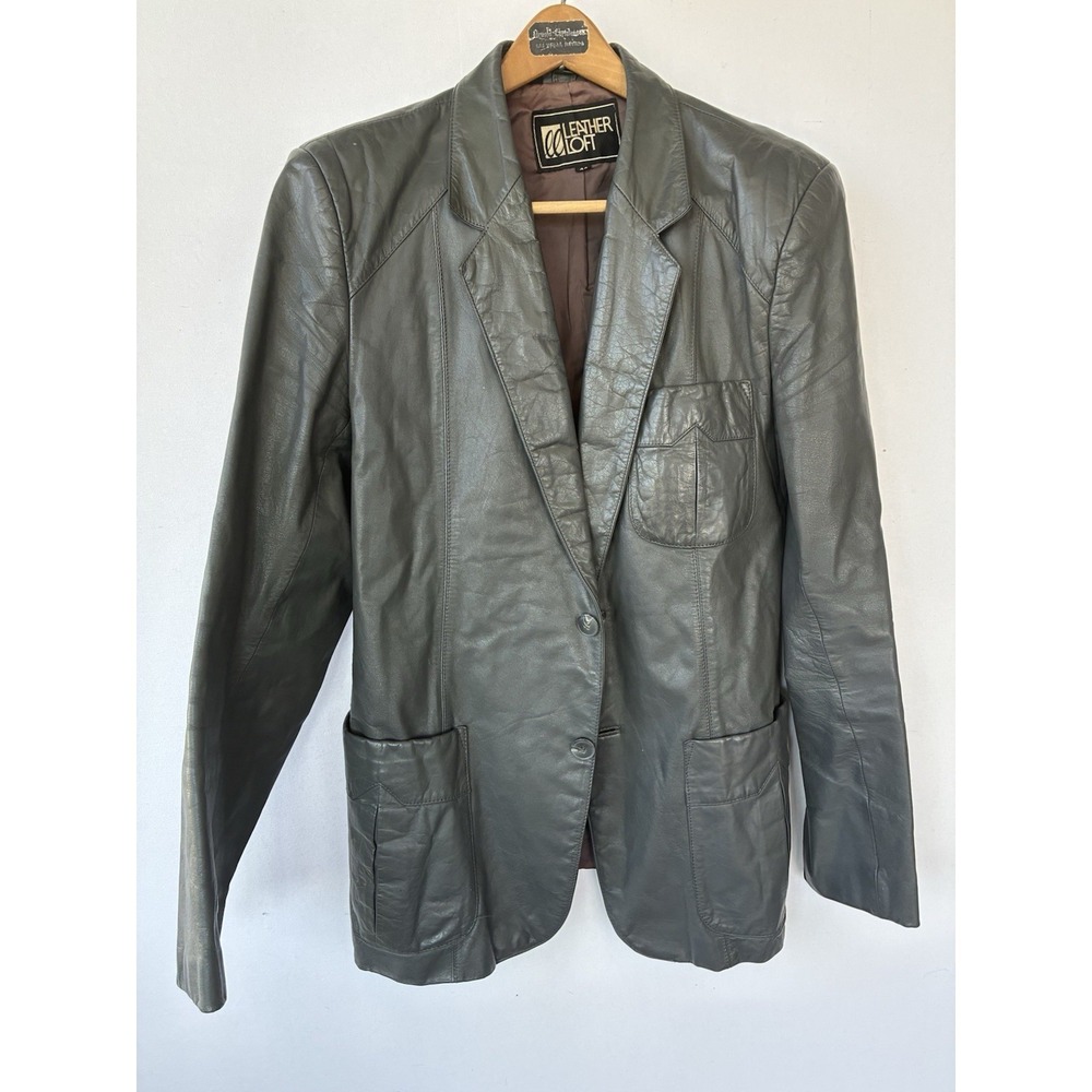 VTG 70s 80s Leather Loft Charcoal Gray Leather Jacket Womens Large